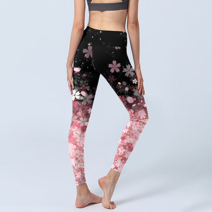 Leggings de yoga pour femme avec imprimé fleurs de cerisier roses et pierres de Buddha Stones - image 4