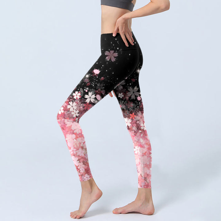 Leggings de yoga pour femme avec imprimé fleurs de cerisier roses et pierres de Buddha Stones - image 2
