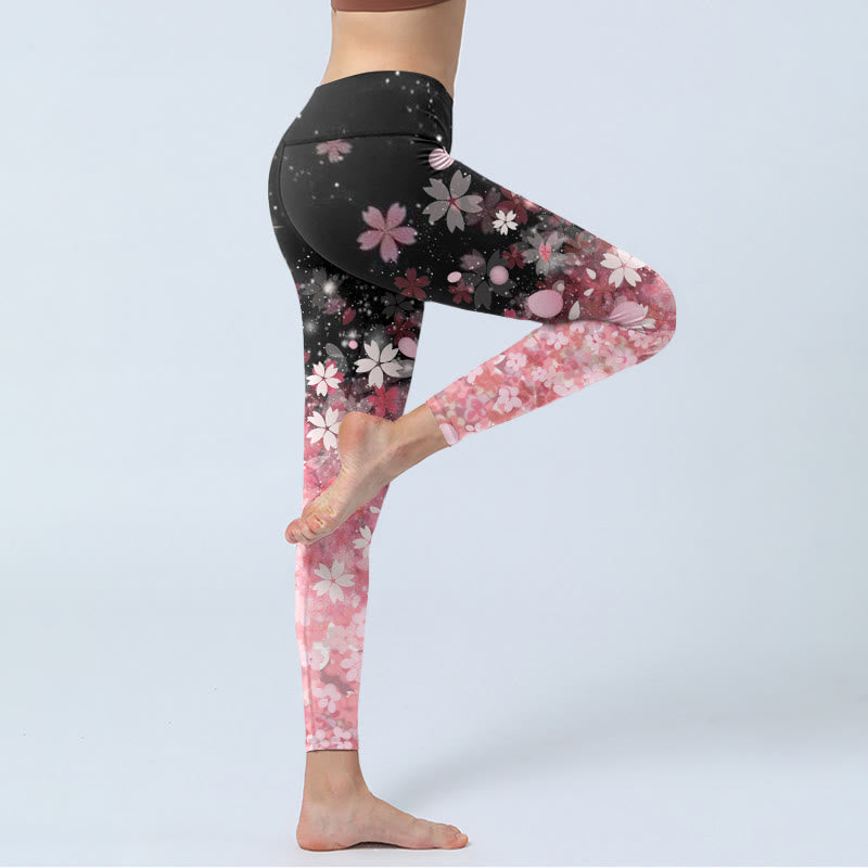 Leggings de yoga pour femme avec imprimé fleurs de cerisier roses et pierres de Buddha Stones - image 4