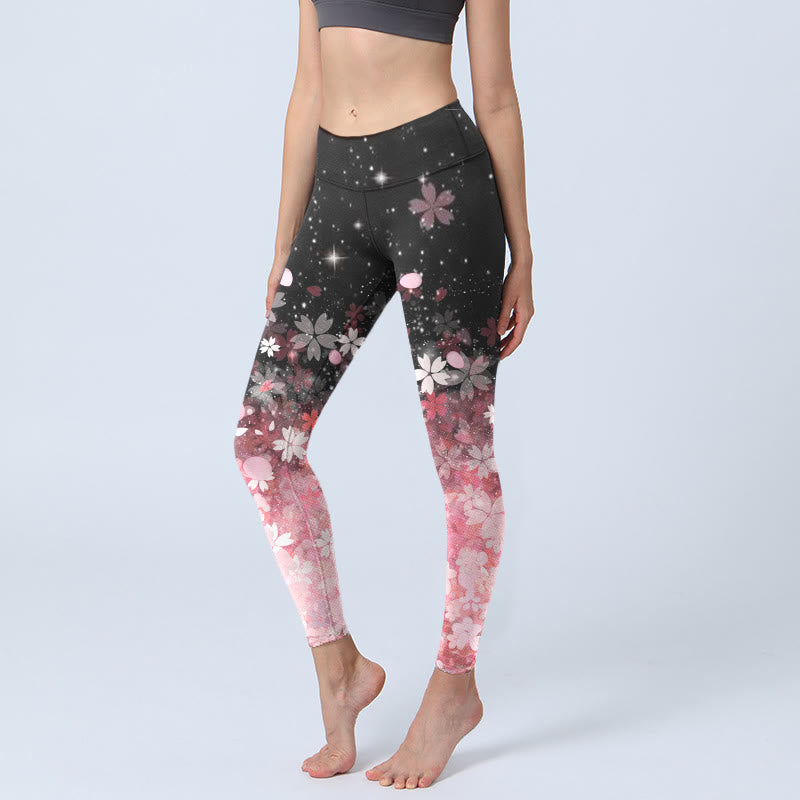Leggings de yoga pour femme avec imprimé fleurs de cerisier roses et pierres de Buddha Stones - Noir - US18，UK/AU22，EU50 (4XL) - image 1