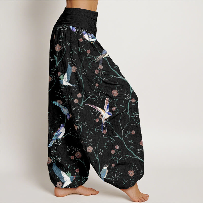 Pantalon sarouel décontracté à taille élastique pour femme, motif oiseaux, fleurs et feuilles, motif Buddha Stones - image 2