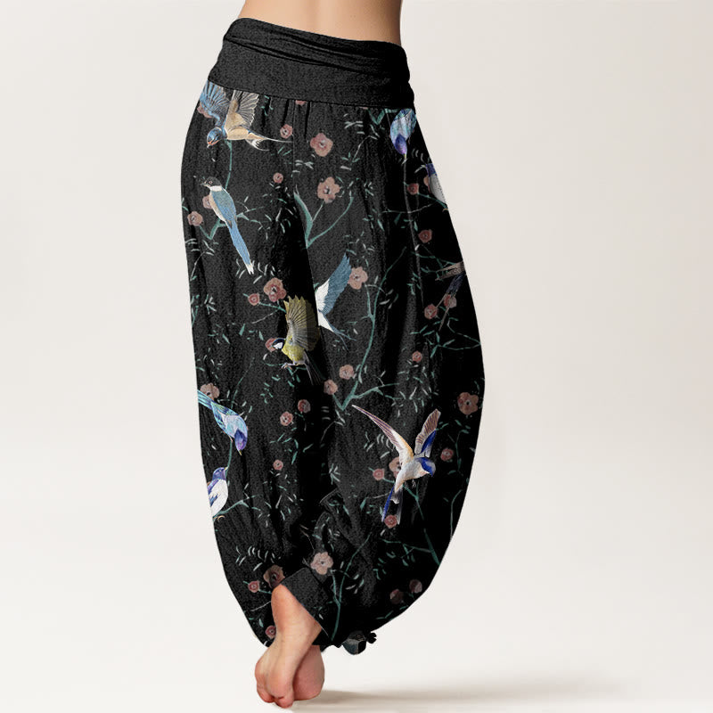 Pantalon sarouel décontracté à taille élastique pour femme, motif oiseaux, fleurs et feuilles, motif Buddha Stones - image 3