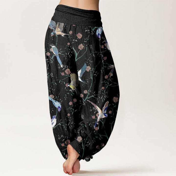 Pantalon sarouel décontracté à taille élastique pour femme, motif oiseaux, fleurs et feuilles, motif Buddha Stones - image 3