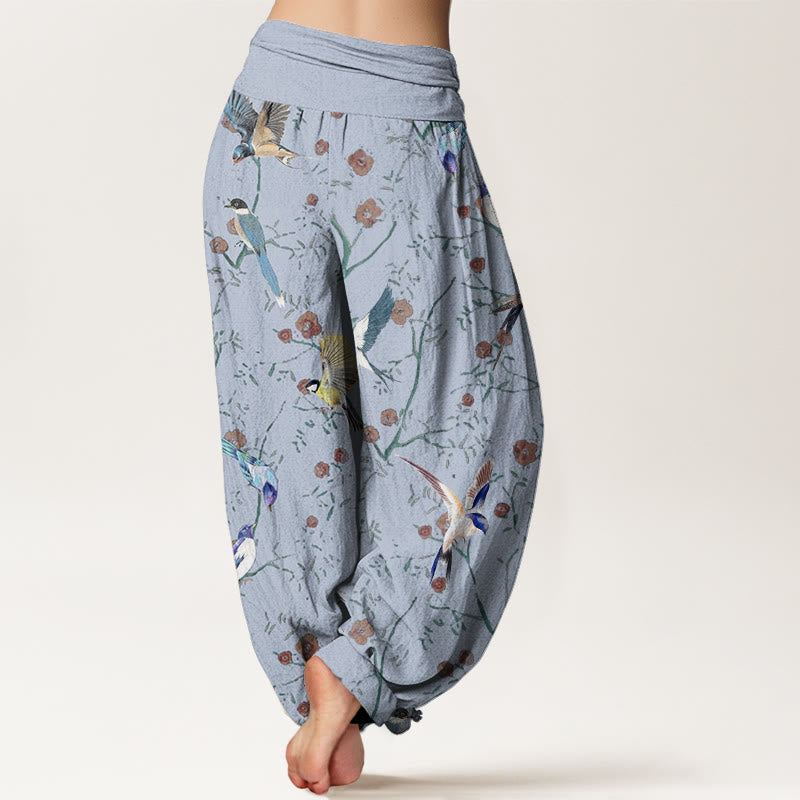 Pantalon sarouel décontracté à taille élastique pour femme, motif oiseaux, fleurs et feuilles, motif Buddha Stones - image 7