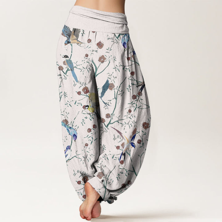 Pantalon sarouel décontracté à taille élastique pour femme, motif oiseaux, fleurs et feuilles, motif Buddha Stones - image 10