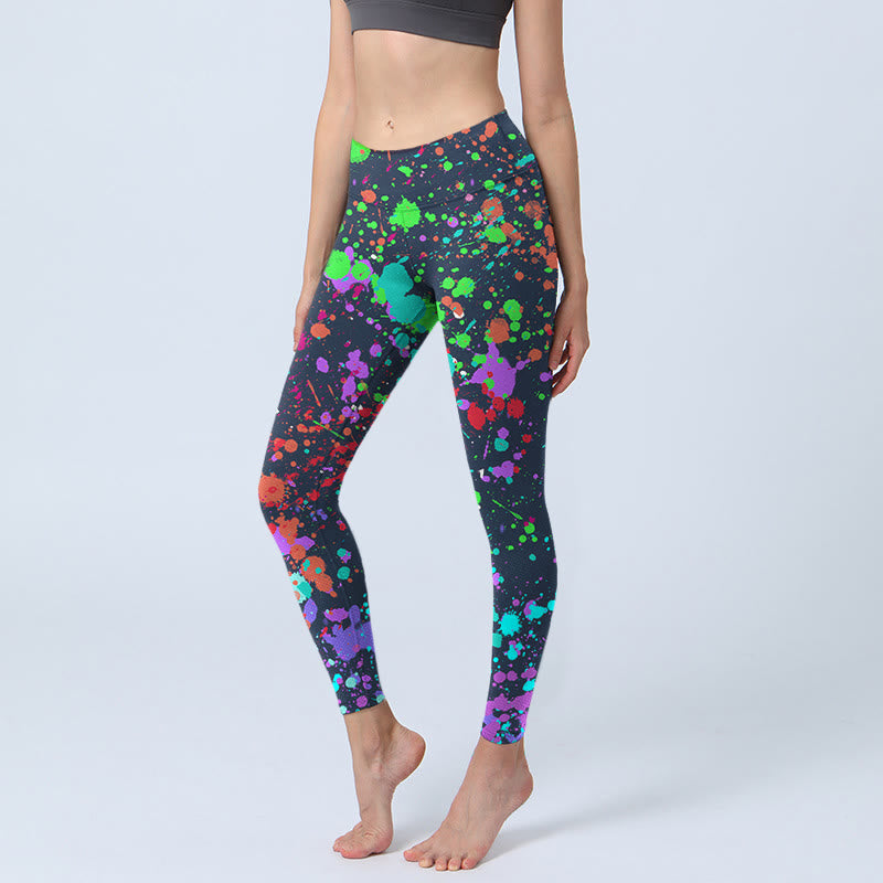 Leggings de yoga pour femme avec imprimé éclaboussures d'encre noires Buddha Stones - Noir - US18，UK/AU22，EU50 (4XL) - image 1
