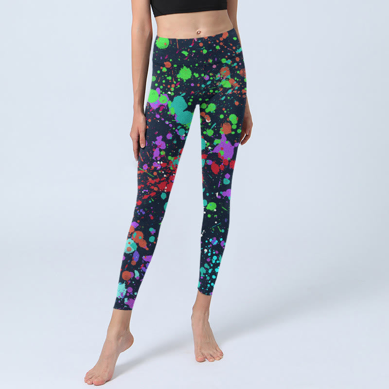 Leggings de yoga pour femme avec imprimé éclaboussures d'encre noires Buddha Stones - image 7