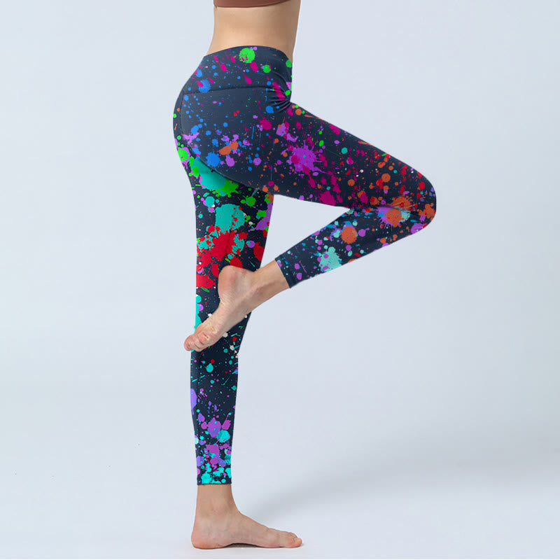 Leggings de yoga pour femme avec imprimé éclaboussures d'encre noires Buddha Stones - image 4