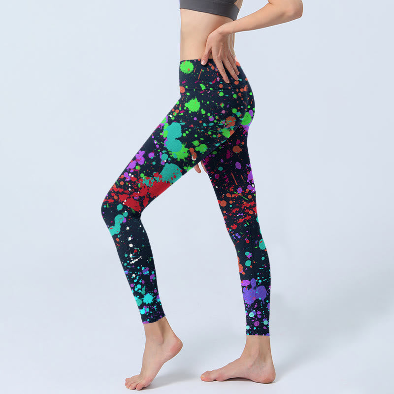 Leggings de yoga pour femme avec imprimé éclaboussures d'encre noires Buddha Stones - image 2
