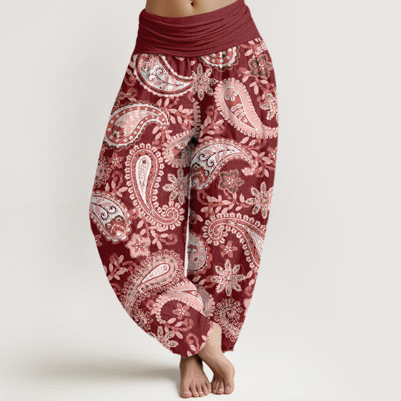 Pantalon harem femme en coton à motif cachemire et Buddha Stones , taille élastique - Brun - US22，UK/AU26，EU54 (6XL) - image 0