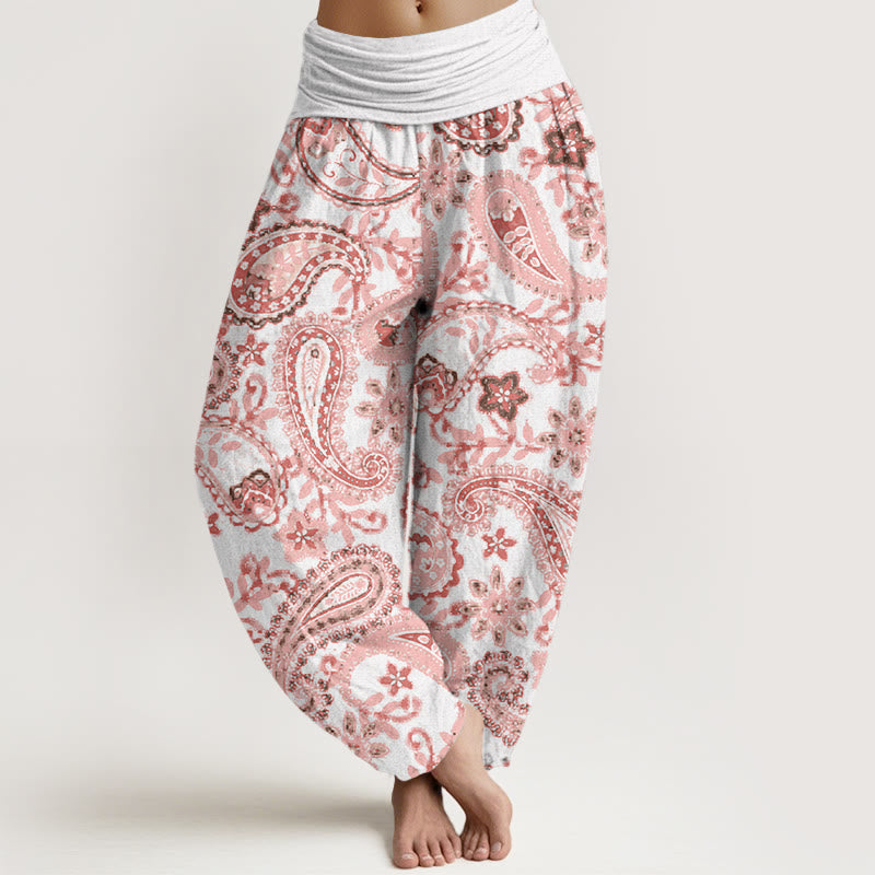 Pantalon harem femme en coton à motif cachemire et Buddha Stones , taille élastique - Neige - US22，UK/AU26，EU54 (6XL) - image 4