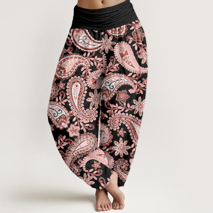 Pantalon harem femme en coton à motif cachemire et Buddha Stones , taille élastique - Noir - US22，UK/AU26，EU54 (6XL) - image 7