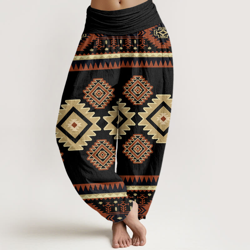 Pantalon sarouel décontracté symétrique style Navajo pour femme, taille élastique, motif Buddha Stones - Noir - US22，UK/AU26，EU54 (6XL) - image 8