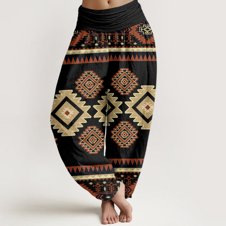 Pantalon sarouel décontracté symétrique style Navajo pour femme, taille élastique, motif Buddha Stones - Noir - US22，UK/AU26，EU54 (6XL) - image 8