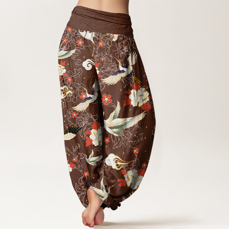 Pantalon Buddha Stones décontracté à taille élastique pour femme, motif grue à couronne rouge, pivoine, fleur de cerisier - image 7