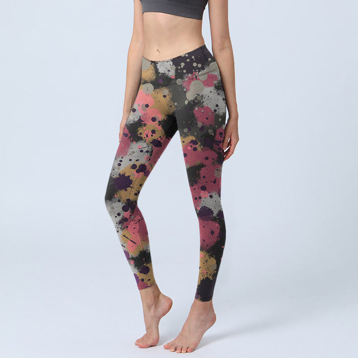 Leggings de yoga pour femme avec imprimé éclaboussures de Buddha Stones - Noir - US18，UK/AU22，EU50 (4XL) - image 1