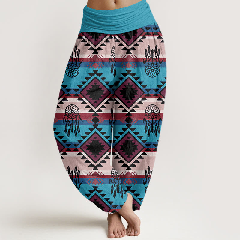 Pantalon Buddha Stones décontracté symétrique à motif attrape-rêves style textile Navajo pour femme, taille élastique - Bleu ciel profond - US22，UK/AU26，EU54 (6XL) - image 1