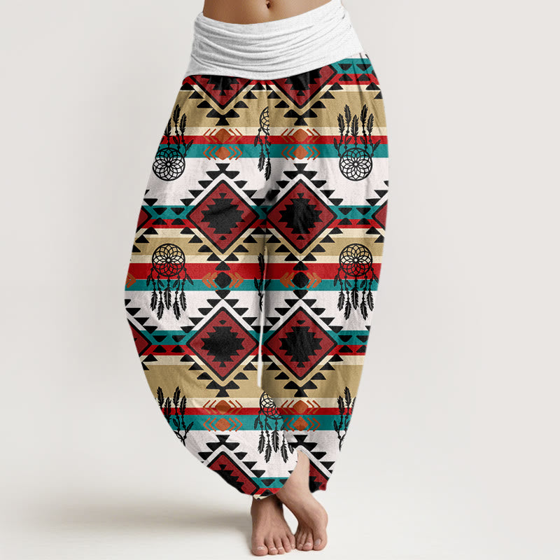 Pantalon Buddha Stones décontracté symétrique à motif attrape-rêves style textile Navajo pour femme, taille élastique - GhostWhite - US22，UK/AU26，EU54 (6XL) - image 5