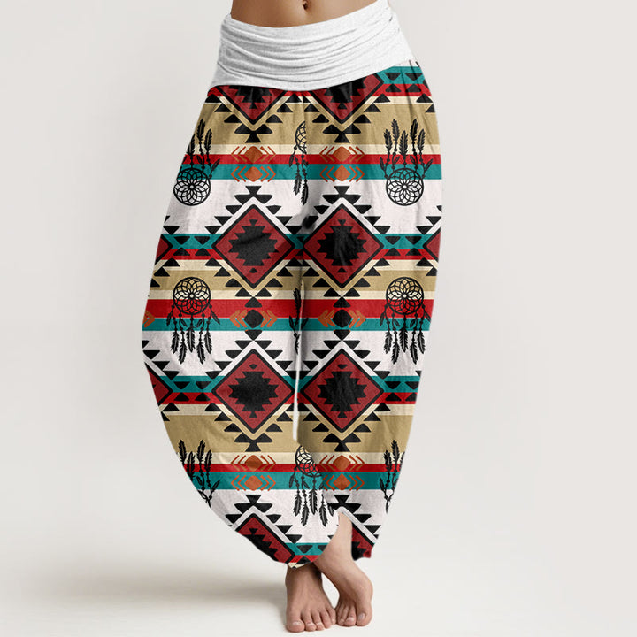 Pantalon Buddha Stones décontracté symétrique à motif attrape-rêves style textile Navajo pour femme, taille élastique - GhostWhite - US22，UK/AU26，EU54 (6XL) - image 5