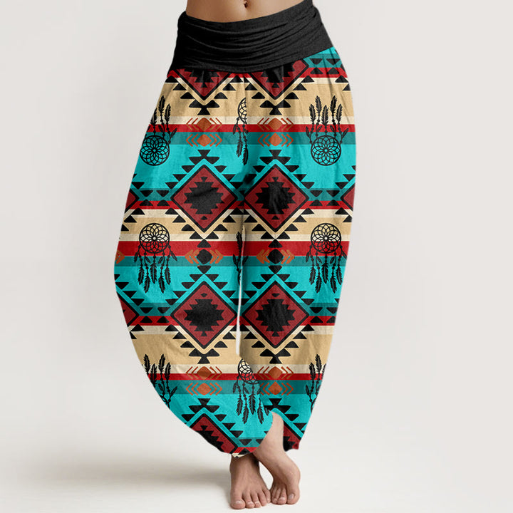Pantalon Buddha Stones décontracté symétrique à motif attrape-rêves style textile Navajo pour femme, taille élastique - Noir - US22，UK/AU26，EU54 (6XL) - image 8