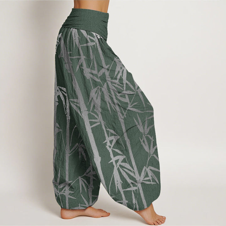 Pantalon sarouel décontracté à taille élastique pour femme, motif tiges de bambou et feuilles, motif Buddha Stones - image 2