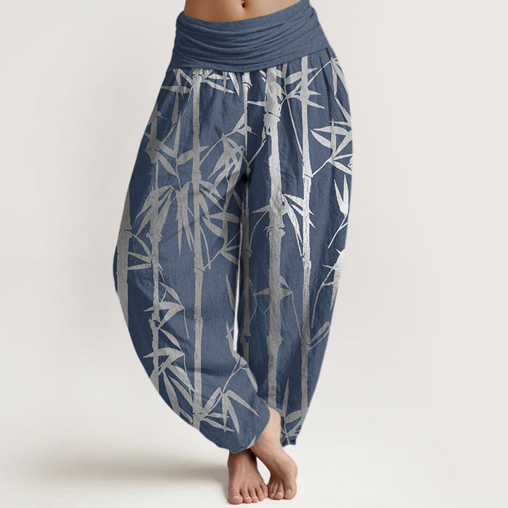 Pantalon sarouel décontracté à taille élastique pour femme, motif tiges de bambou et feuilles, motif Buddha Stones - Bleu acier - US22，UK/AU26，EU54 (6XL) - image 8