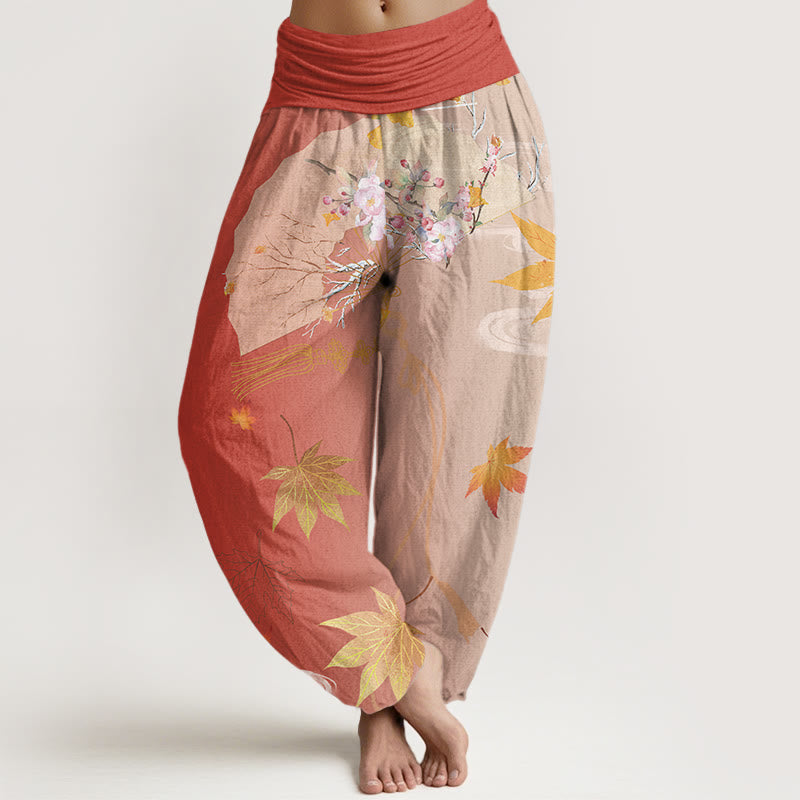 Pantalon harem femme à taille élastique, en coton décontracté, orné de Buddha Stones , de fleurs, de feuilles d'érable et de nuages. - Tomate - US22，UK/AU26，EU54 (6XL) - image 7