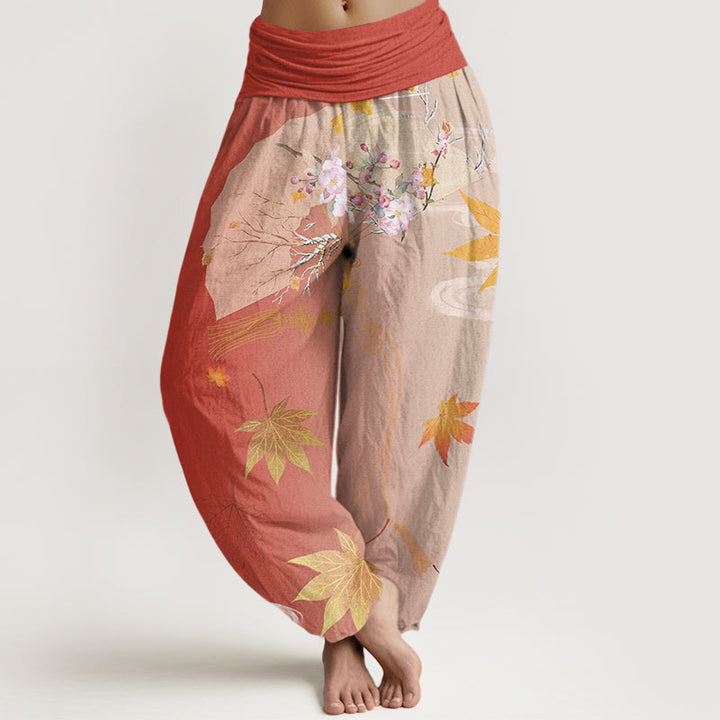 Pantalon harem femme à taille élastique, en coton décontracté, orné de Buddha Stones , de fleurs, de feuilles d'érable et de nuages. - Tomate - US22，UK/AU26，EU54 (6XL) - image 7