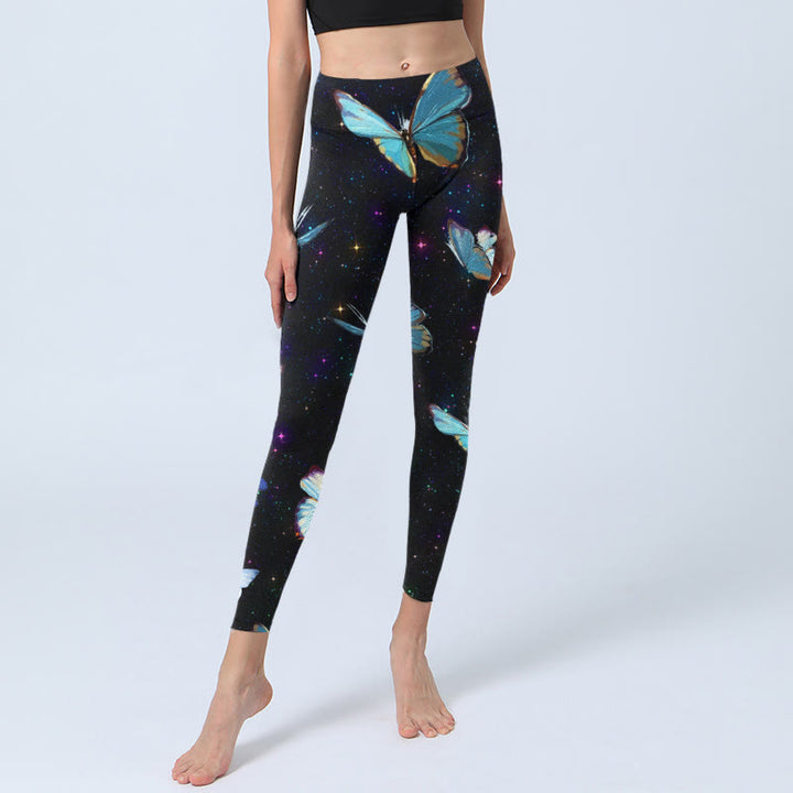 Leggings d'exercice imprimé Buddha Stones, papillons, étoiles et ciel, pantalons de yoga pour femmes - image 6