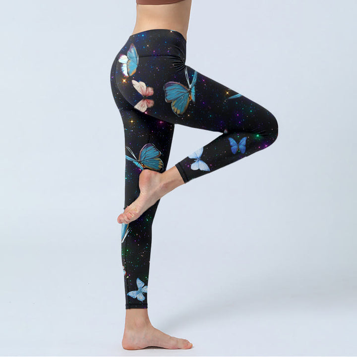 Leggings d'exercice imprimé Buddha Stones, papillons, étoiles et ciel, pantalons de yoga pour femmes - image 5