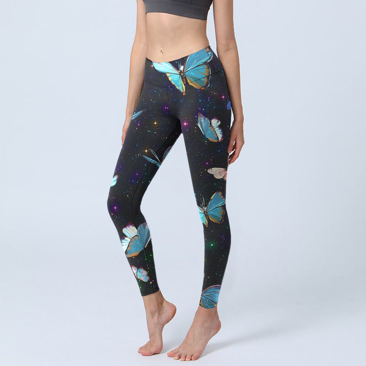 Leggings d'exercice imprimé Buddha Stones, papillons, étoiles et ciel, pantalons de yoga pour femmes - Noir - US18，UK/AU22，EU50 (4XL) - image 1
