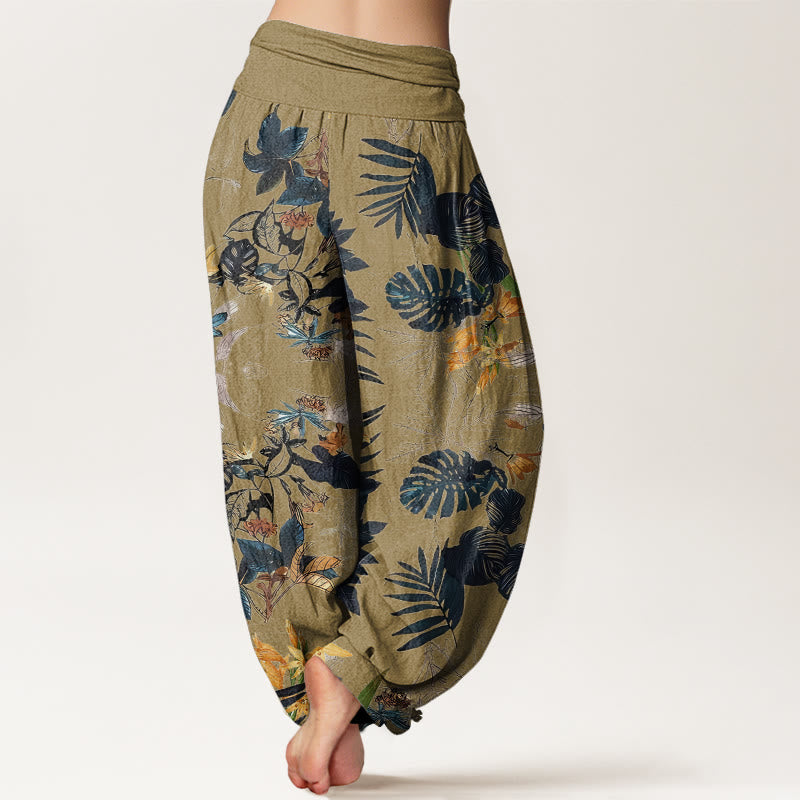 Pantalon sarouel taille élastique pour femme, Buddha Stones, fleurs jaunes et feuilles vertes - image 6