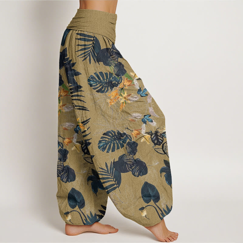 Pantalon sarouel taille élastique pour femme, Buddha Stones, fleurs jaunes et feuilles vertes - image 7