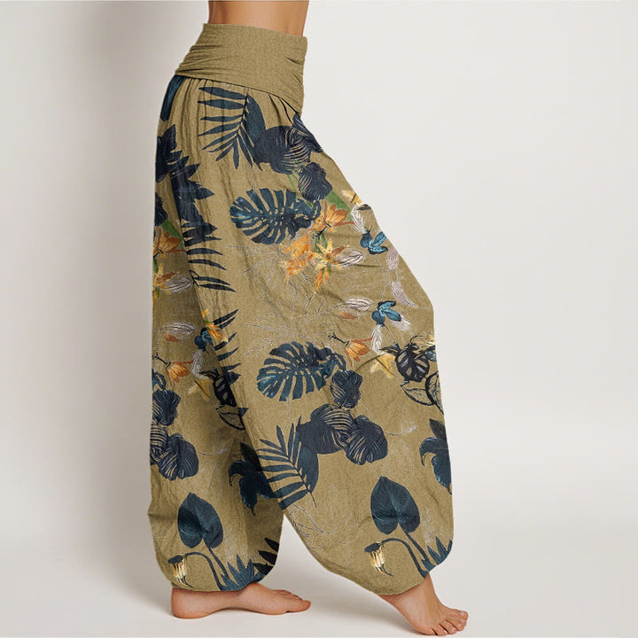 Pantalon sarouel taille élastique pour femme, Buddha Stones, fleurs jaunes et feuilles vertes - image 7