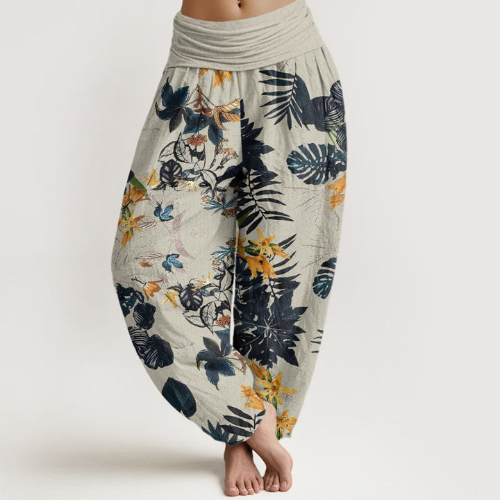 Pantalon sarouel taille élastique pour femme, Buddha Stones, fleurs jaunes et feuilles vertes - Beige - US22，UK/AU26，EU54 (6XL) - image 8
