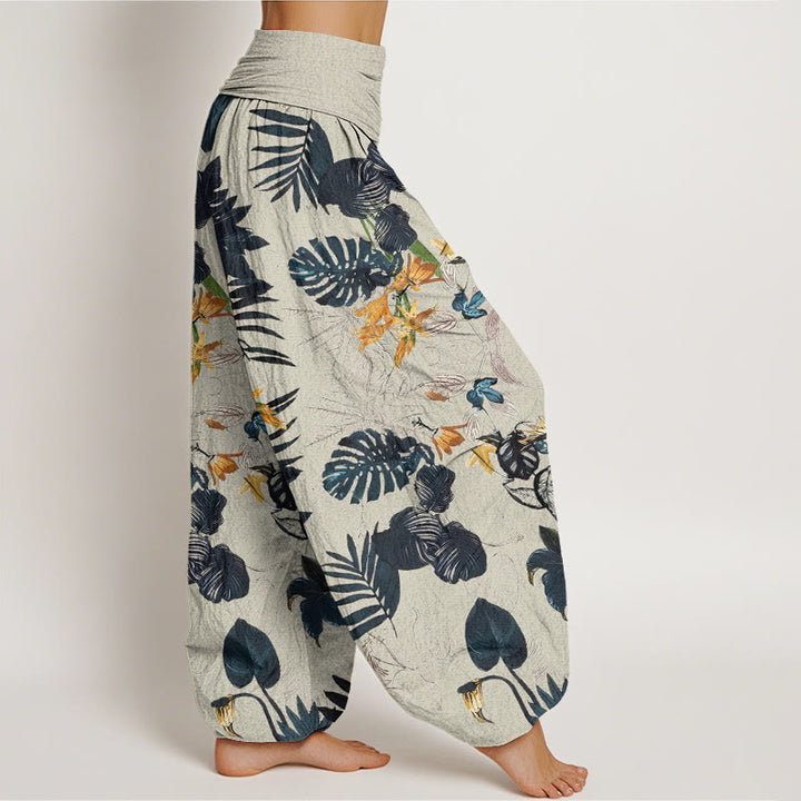 Pantalon sarouel taille élastique pour femme, Buddha Stones, fleurs jaunes et feuilles vertes - image 10