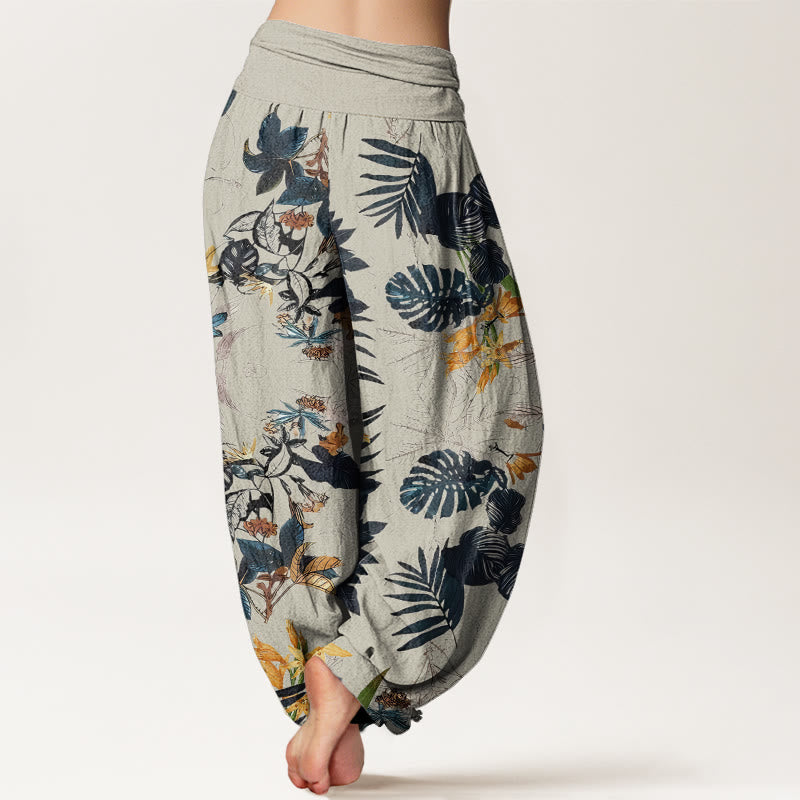 Pantalon sarouel taille élastique pour femme, Buddha Stones, fleurs jaunes et feuilles vertes - image 9