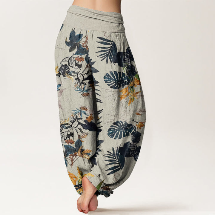 Pantalon sarouel taille élastique pour femme, Buddha Stones, fleurs jaunes et feuilles vertes - image 9