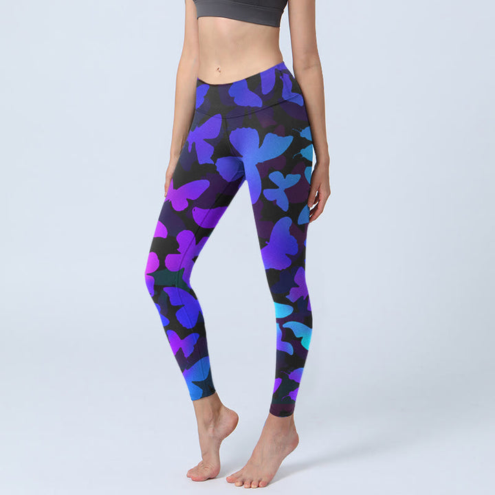 Leggings de yoga pour femme avec imprimé papillon et dégradé de Buddha Stones - Noir - US18，UK/AU22，EU50 (4XL) - image 1