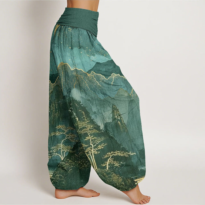 Pantalon harem femme en coton décontracté à motif de Buddha Stones, pleine lune, montagnes, arbres et rivière, taille élastique - image 8