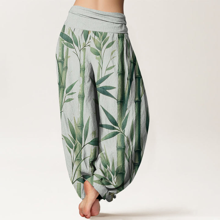 Pantalon sarouel décontracté à taille élastique pour femme, motif feuilles de bambou et Buddha Stones - image 3