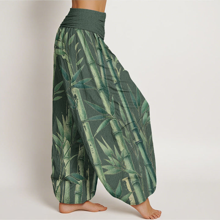 Pantalon sarouel décontracté à taille élastique pour femme, motif feuilles de bambou et Buddha Stones - image 6