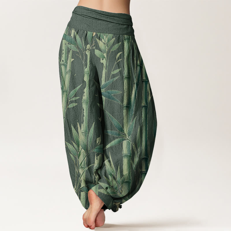 Pantalon sarouel décontracté à taille élastique pour femme, motif feuilles de bambou et Buddha Stones - image 7