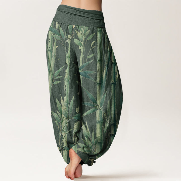 Pantalon sarouel décontracté à taille élastique pour femme, motif feuilles de bambou et Buddha Stones - image 7