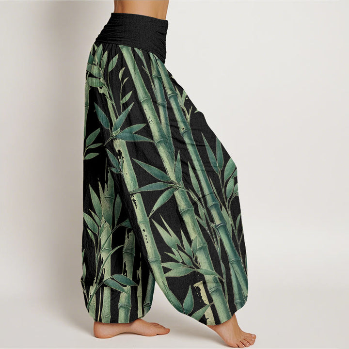 Pantalon sarouel décontracté à taille élastique pour femme, motif feuilles de bambou et Buddha Stones - image 9