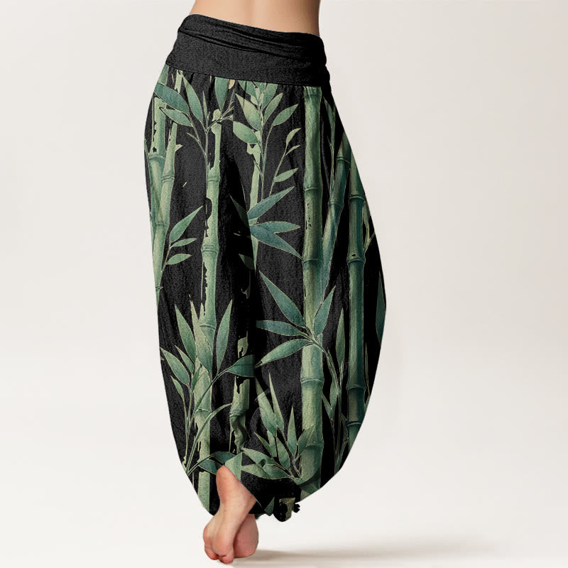 Pantalon sarouel décontracté à taille élastique pour femme, motif feuilles de bambou et Buddha Stones - image 10