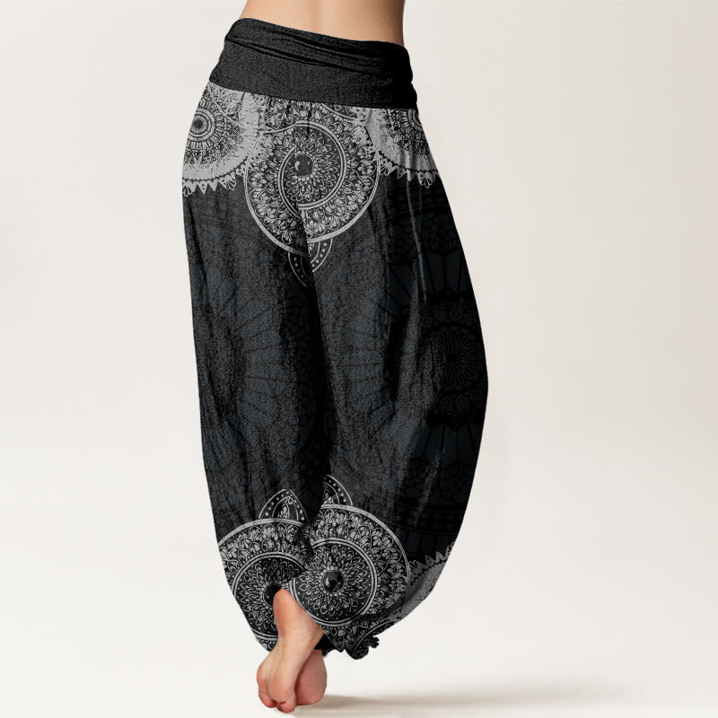 Pantalon harem à taille élastique pour femme, en coton, motif mandala circulaire et Buddha Stones - image 1