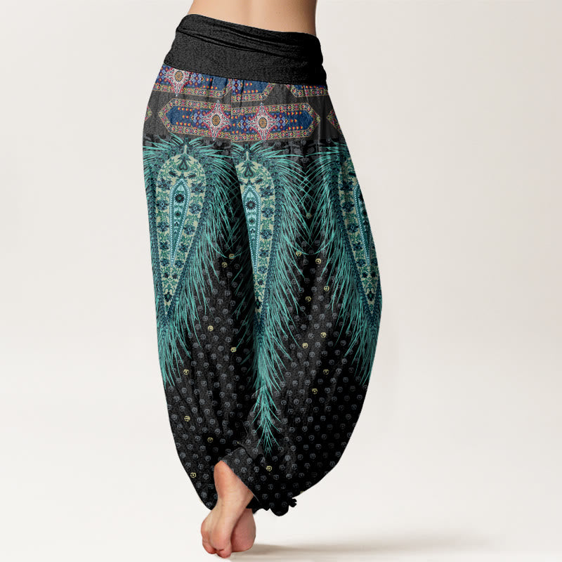 Pantalon sarouel à taille élastique pour femme, motif plumes d'inspiration bohème, Buddha Stones - image 2