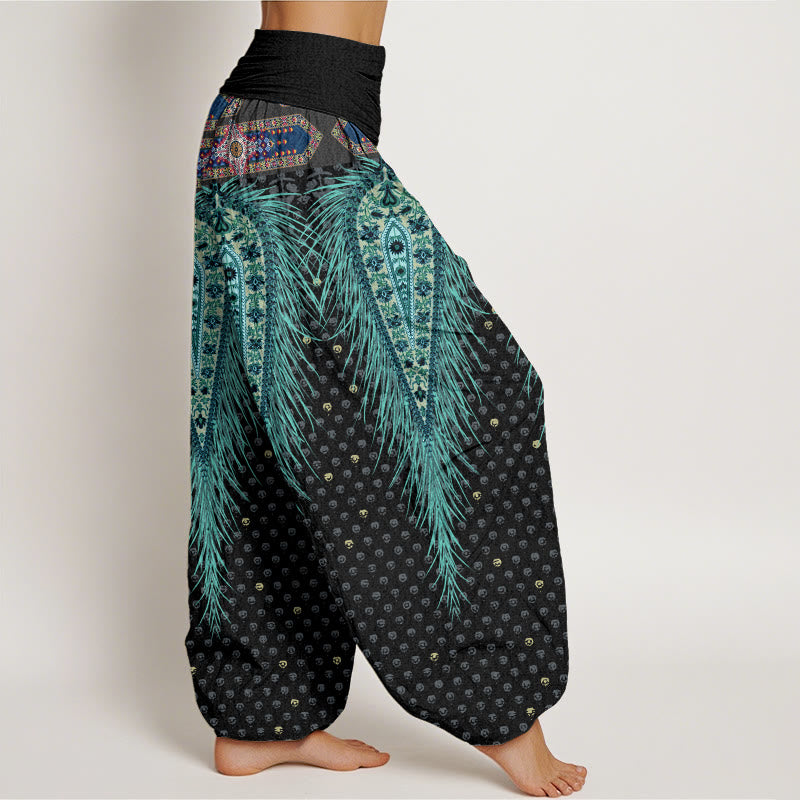 Pantalon sarouel à taille élastique pour femme, motif plumes d'inspiration bohème, Buddha Stones - image 3
