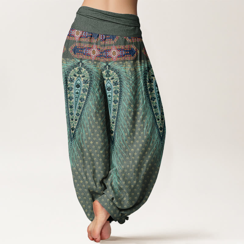 Pantalon sarouel à taille élastique pour femme, motif plumes d'inspiration bohème, Buddha Stones - image 6